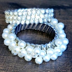 Vintage 1940's Rhinestone Fashion Jewelry Lot of 2 Stretch Bracelets